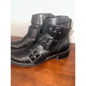 Blondo Shoes Camila Waterproof Moto Biker Bootie Black Leather Buckle Size 7